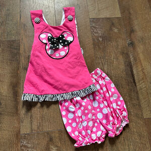 Girls Banana Split Matching Set 18 Months Pink White Polka Dot Mickey Disney